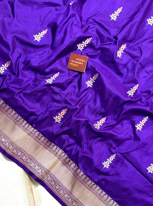 Pure Katan Banarasi Handloom Saree - Meenakari Kadiyal Motifs