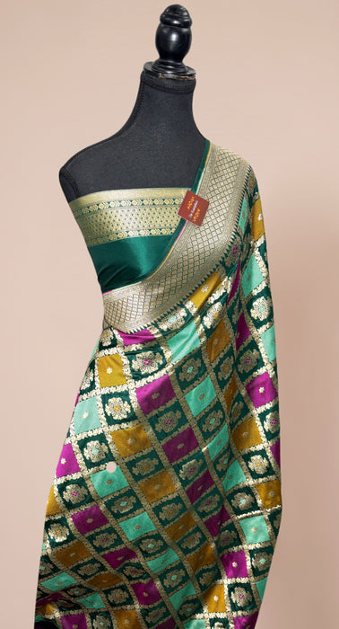 Bottle Green Pure Katan Banarasi Handloom Saree - Rangkat