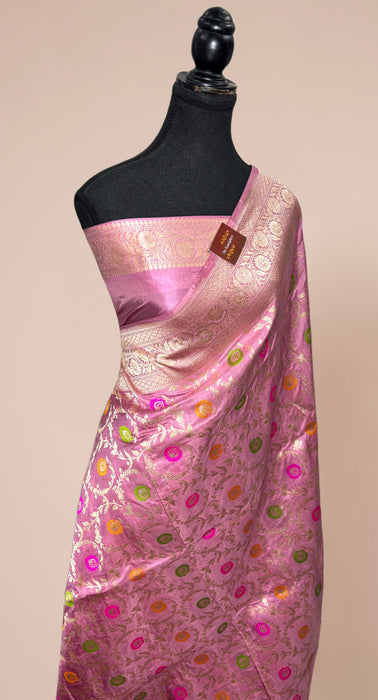 Onion Pink Pure Katan Banarasi Handloom Saree - Meenakari Work