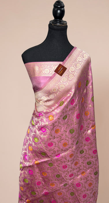 Onion Pink Pure Katan Banarasi Handloom Saree - Meenakari Work