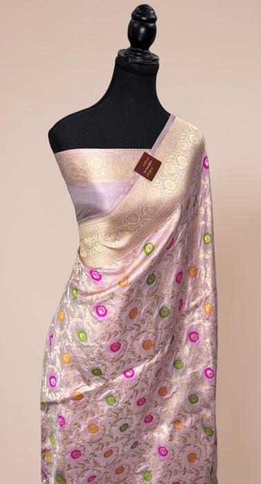 Pastel Pink Pure Katan Banarasi Handloom Saree - Meenakari Work