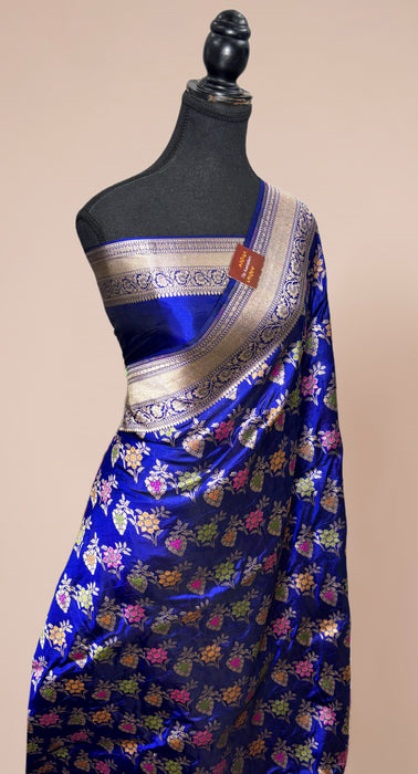Royal Blue Pure Katan Banarasi Handloom Saree - Meenakari Work