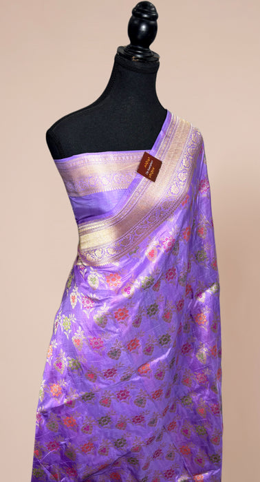 Lavender Pure Katan Banarasi Handloom Saree - Meenakari Work