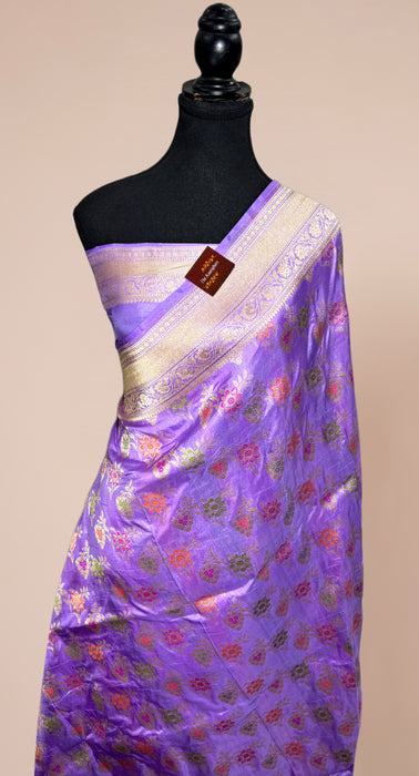 Lavender Pure Katan Banarasi Handloom Saree - Meenakari Work