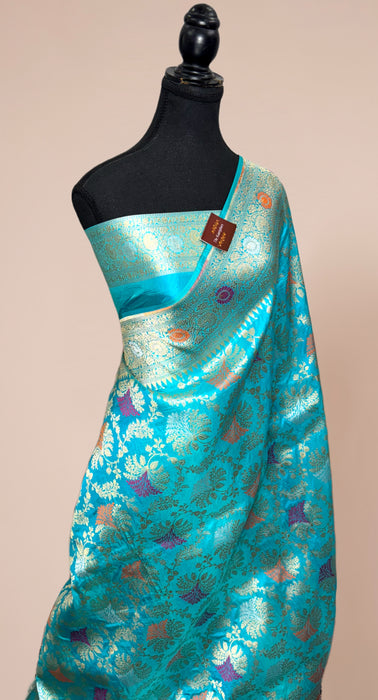 Blue Pure Katan Banarasi Handloom Saree - Meenakari Work