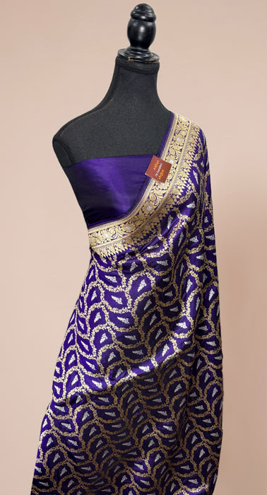 Navy Blue Pure Katan Banarasi Handloom Saree - Sona Roopa