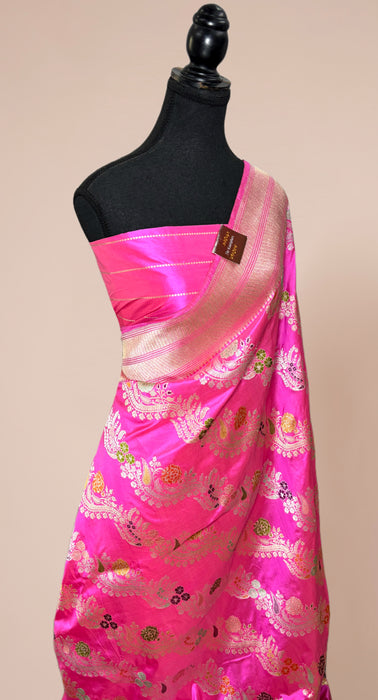 Pink Ektara Pure Katan Silk Banarasi Handloom Saree - Kadiyal Jangla