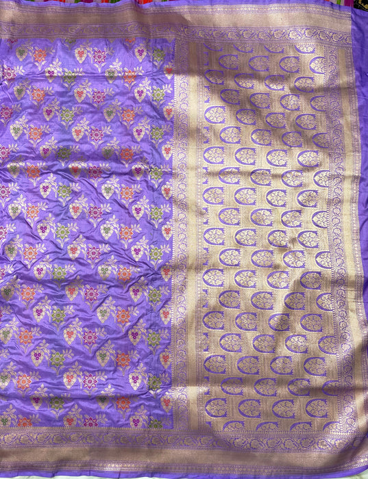 Lavender Pure Katan Banarasi Handloom Saree - Meenakari Work