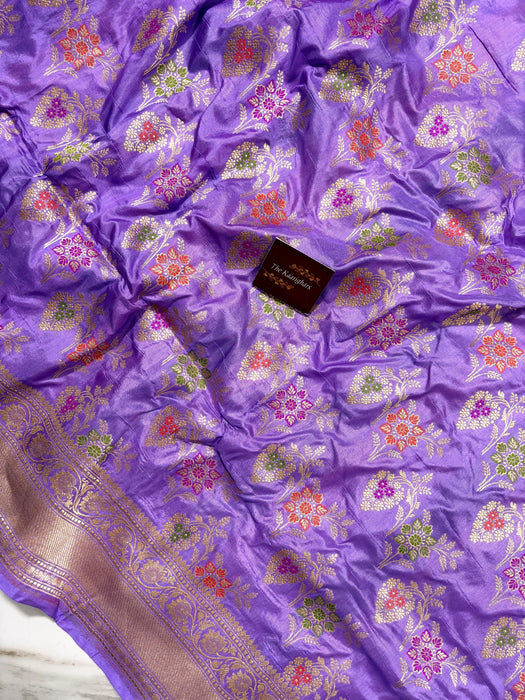 Lavender Pure Katan Banarasi Handloom Saree - Meenakari Work