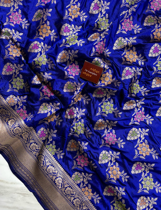 Royal Blue Pure Katan Banarasi Handloom Saree - Meenakari Work