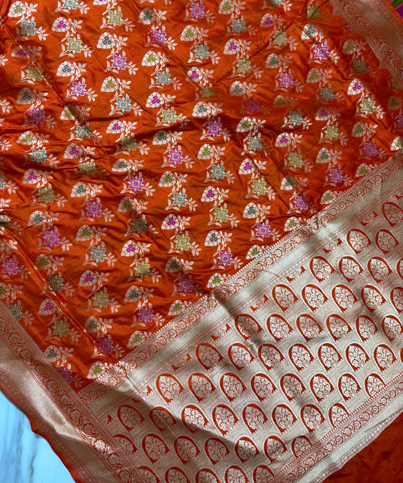 Orange Pure Katan Banarasi Handloom Saree - Meenakari Work