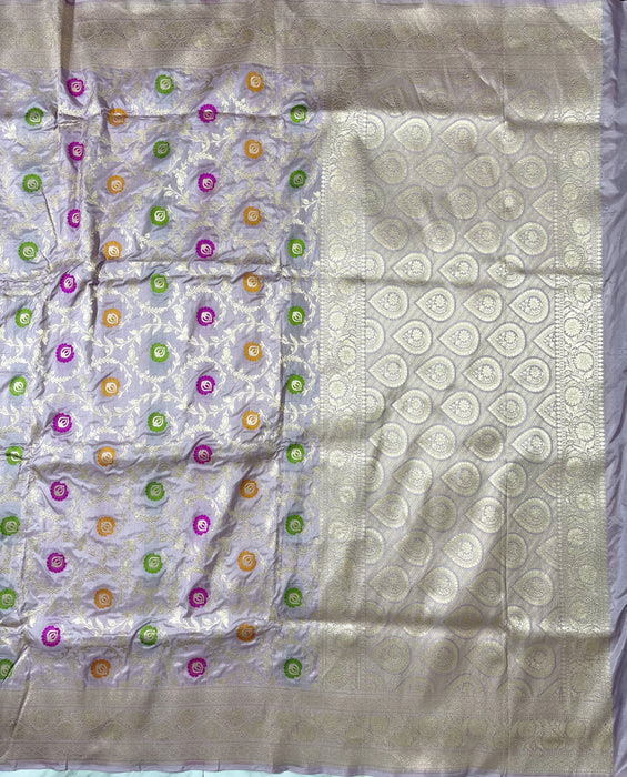 Pastel Pink Pure Katan Banarasi Handloom Saree - Meenakari Work