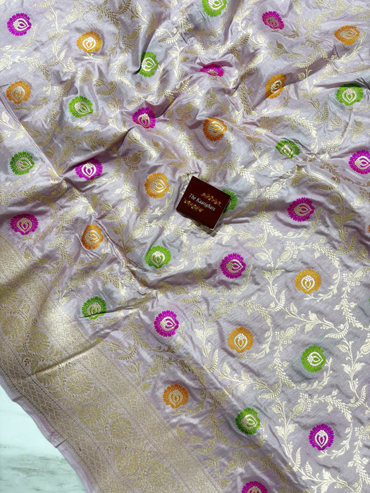 Pastel Pink Pure Katan Banarasi Handloom Saree - Meenakari Work