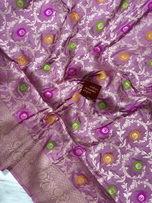 Onion Pink Pure Katan Banarasi Handloom Saree - Meenakari Work