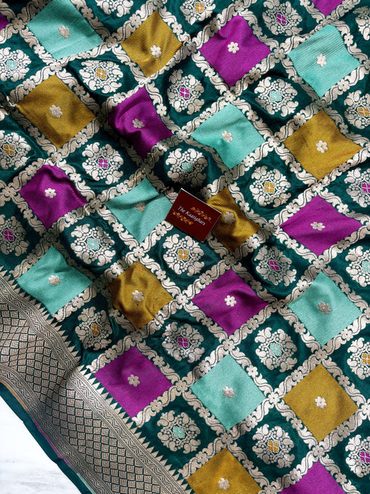 Bottle Green Pure Katan Banarasi Handloom Saree - Rangkat