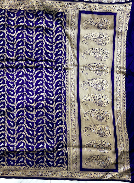Navy Blue Pure Katan Banarasi Handloom Saree - Sona Roopa