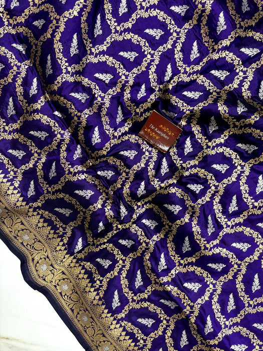 Navy Blue Pure Katan Banarasi Handloom Saree - Sona Roopa