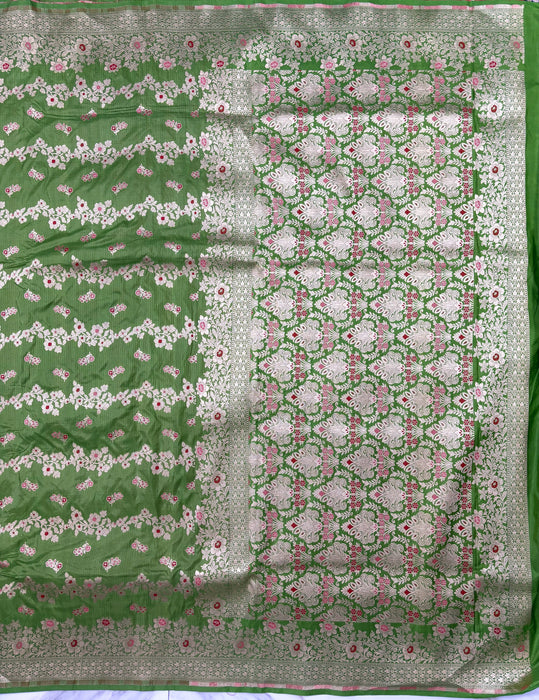Green Pure Katan Banarasi Handloom Saree - Meenakari Work