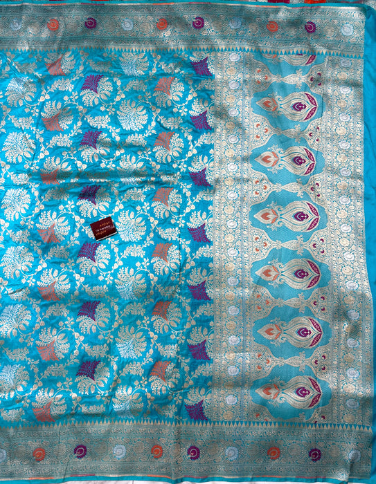 Blue Pure Katan Banarasi Handloom Saree - Meenakari Work