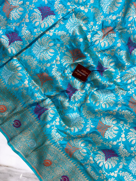 Blue Pure Katan Banarasi Handloom Saree - Meenakari Work