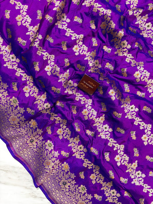 Dual shade Purple German Green Pure Katan Banarasi Handloom Saree - Meenakari Work