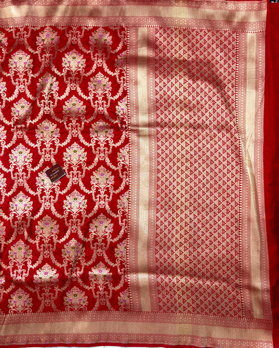 Red Pure Katan Banarasi Handloom Saree - Meenakari Work