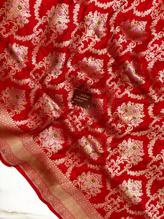 Red Pure Katan Banarasi Handloom Saree - Meenakari Work