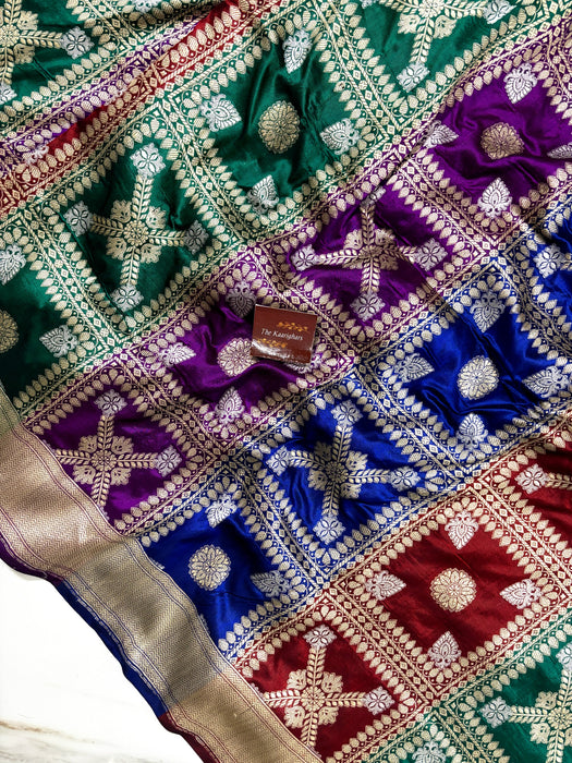 Blue Pure Katan Banarasi Handloom Saree - Rangkat