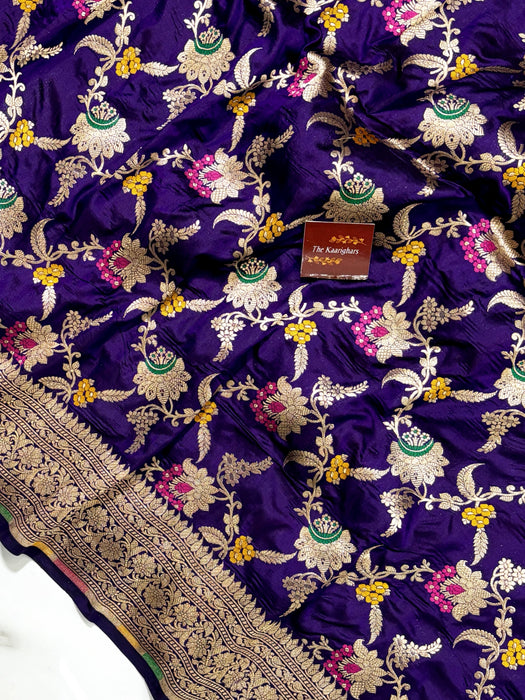 Dark Purple Green Pure Katan Banarasi Handloom Saree - Meenakari Work