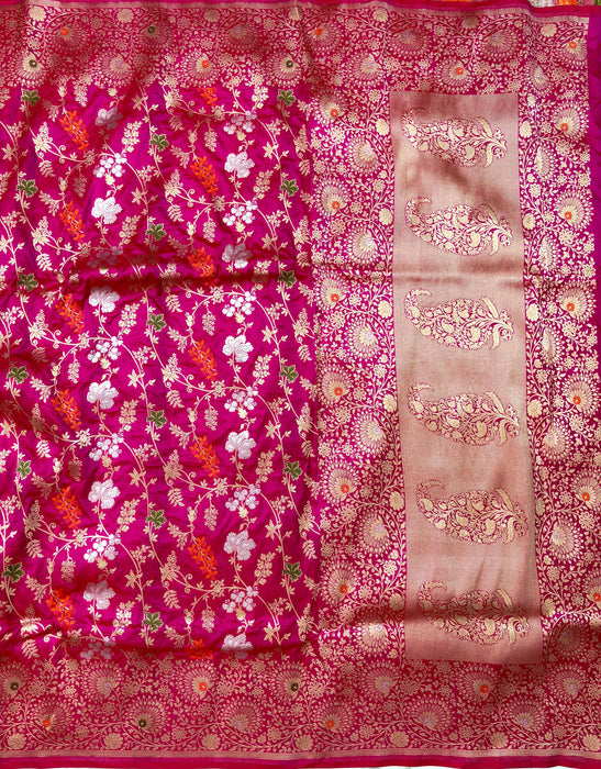 Rani Pure Katan Banarasi Handloom Saree - Meenakari Work