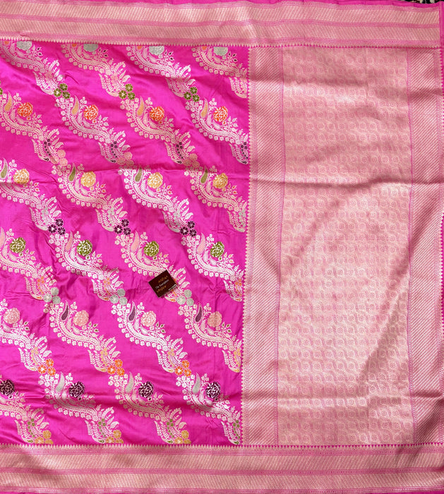Pink Ektara Pure Katan Silk Banarasi Handloom Saree - Kadiyal Jangla