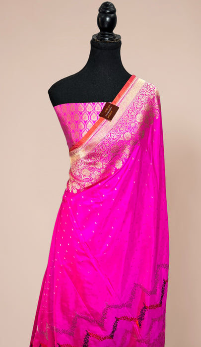 Dirty Pink Pure Katan Banarasi Handloom Saree - Kadiyal Jaal Work