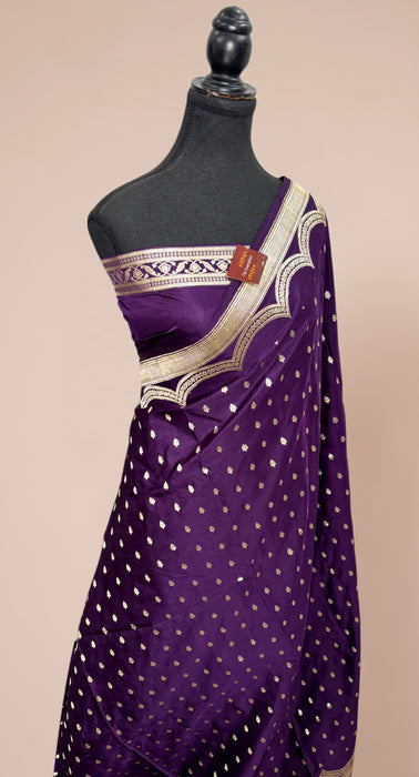 Dark Purple Pure Satin Banarasi Handloom Saree