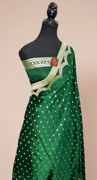 Green Pure Satin Banarasi Handloom Saree