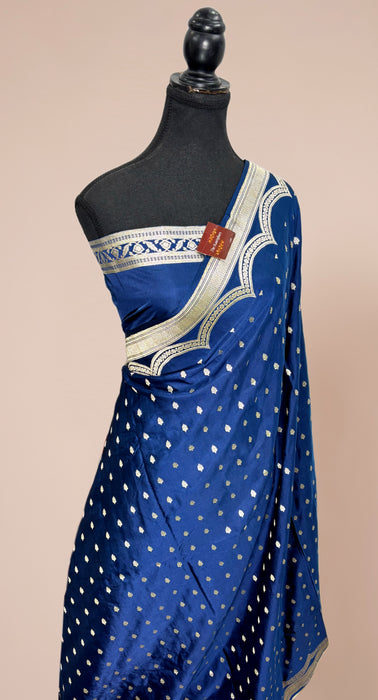 Blue Pure Satin Banarasi Handloom Saree