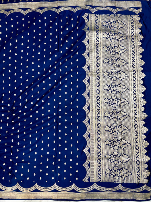 Blue Pure Satin Banarasi Handloom Saree