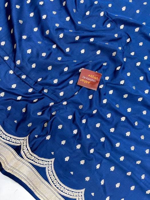 Blue Pure Satin Banarasi Handloom Saree