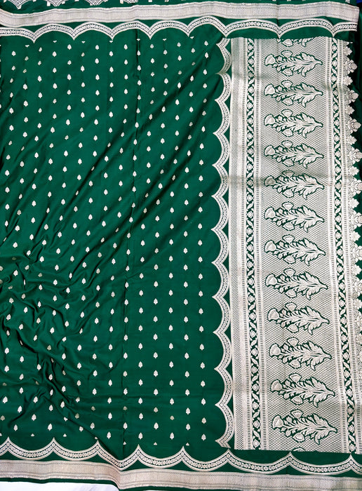 Green Pure Satin Banarasi Handloom Saree