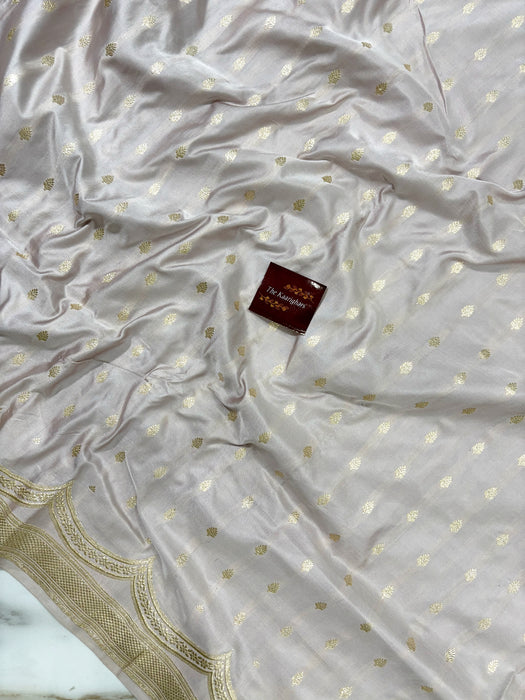 Offwhite Pure Satin Banarasi Handloom Saree