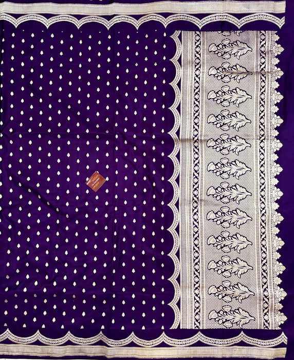 Dark Purple Pure Satin Banarasi Handloom Saree