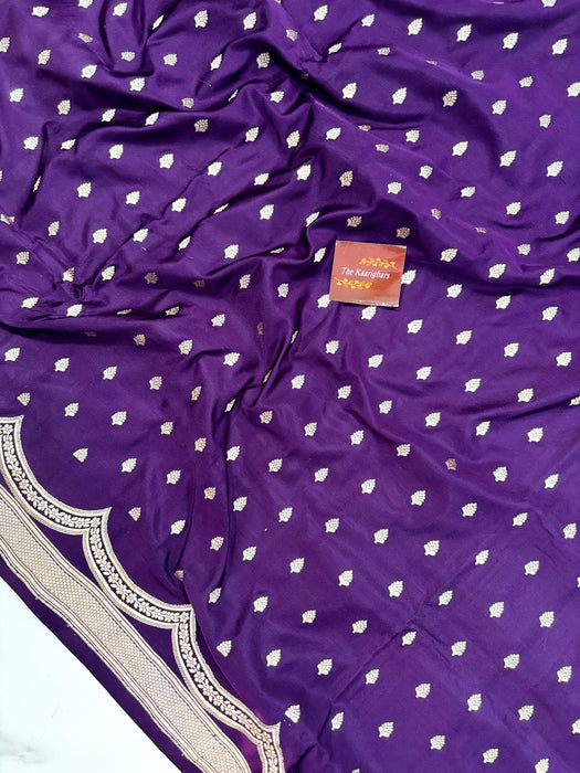 Dark Purple Pure Satin Banarasi Handloom Saree