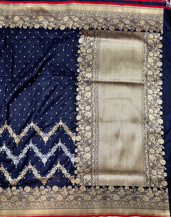Black Pure Katan Banarasi Handloom Saree - Kadiyal Jaal Work