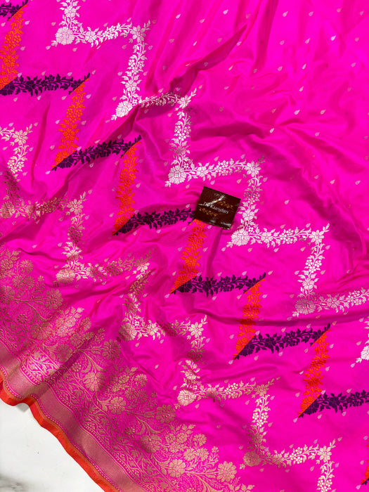 Dirty Pink Pure Katan Banarasi Handloom Saree - Kadiyal Jaal Work