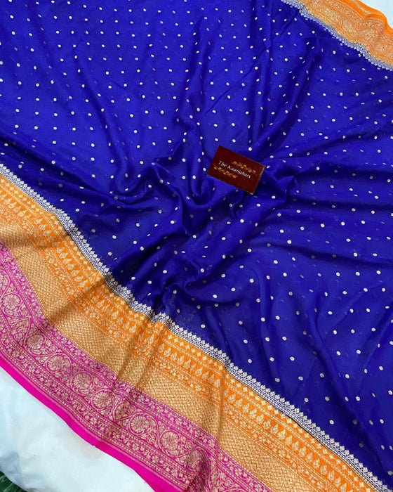 3D Khaddi Georgette Banarasi Handloom Saree - Antique Zari