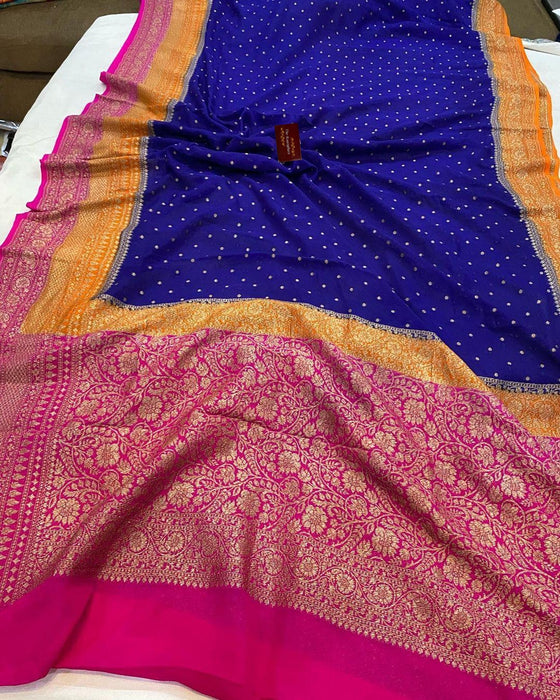 3D Khaddi Georgette Banarasi Handloom Saree - Antique Zari