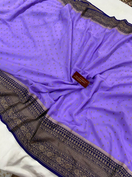 Khaddi Georgette Banarasi Handloom Saree - Antique Zari