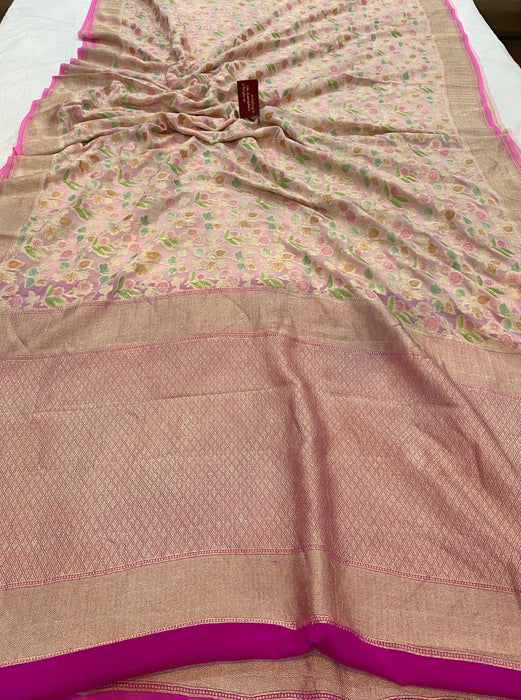 Khaddi Georgette Banarasi Handloom Saree - Handfilled Meenakari