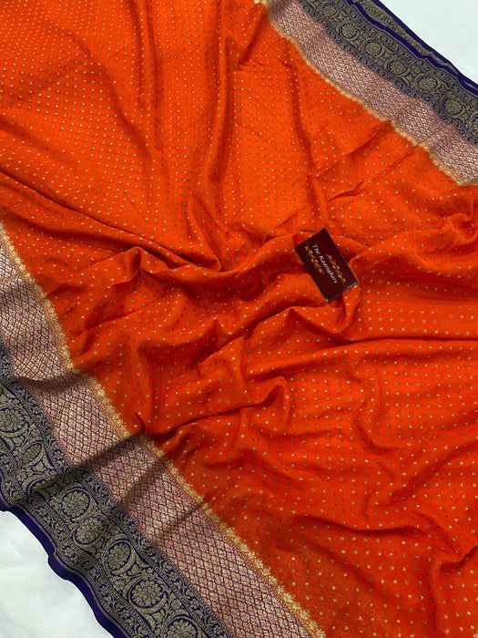 3D Khaddi Georgette Banarasi Handloom Saree - Antique Zari