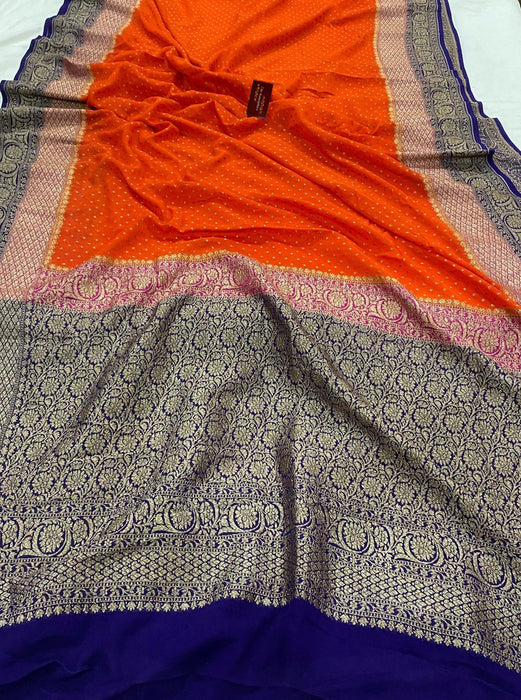 3D Khaddi Georgette Banarasi Handloom Saree - Antique Zari
