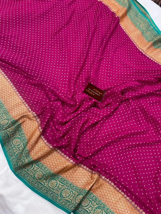 3D Khaddi Georgette Banarasi Handloom Saree - Antique Zari
